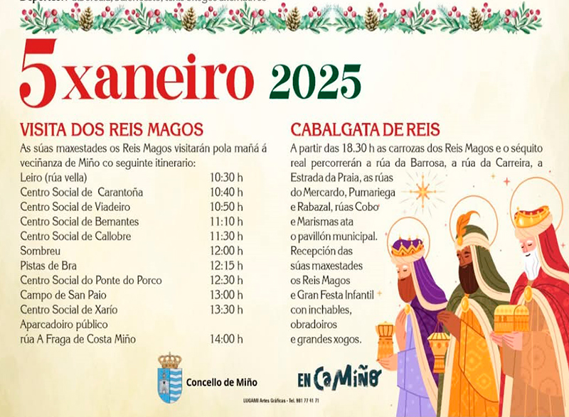 Miño - Horarios y recorridos de SSMM los Reyes Magos de Oriente